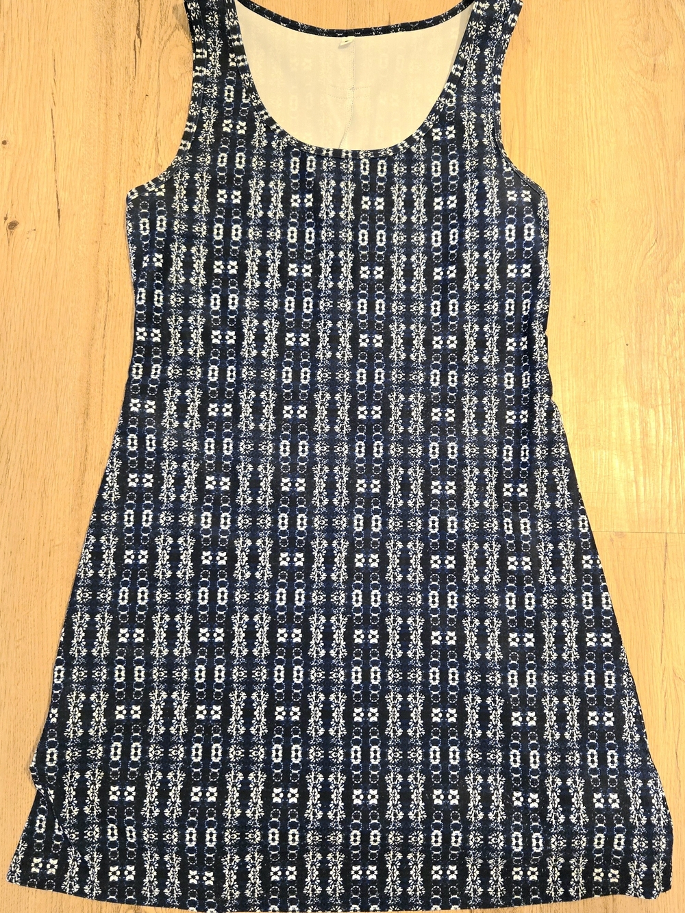 Ruu-Muu Nuu-Muu Active Dress Back Pockets Blue White Geometric Workout Run Sz Sm